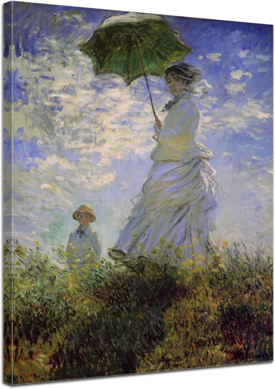 Bilderdepot24 Bild auf Leinwand | Claude Monet Frau mit Sonnenschirm in 50x70 cm als Wandbild | Wand