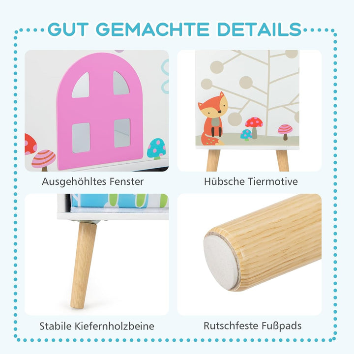 DREAMADE Kinderregal mit 4 Fächer und 2 Aufbewahrungsboxen, Spielzeugregal Spielzeugkiste Spielzeug-
