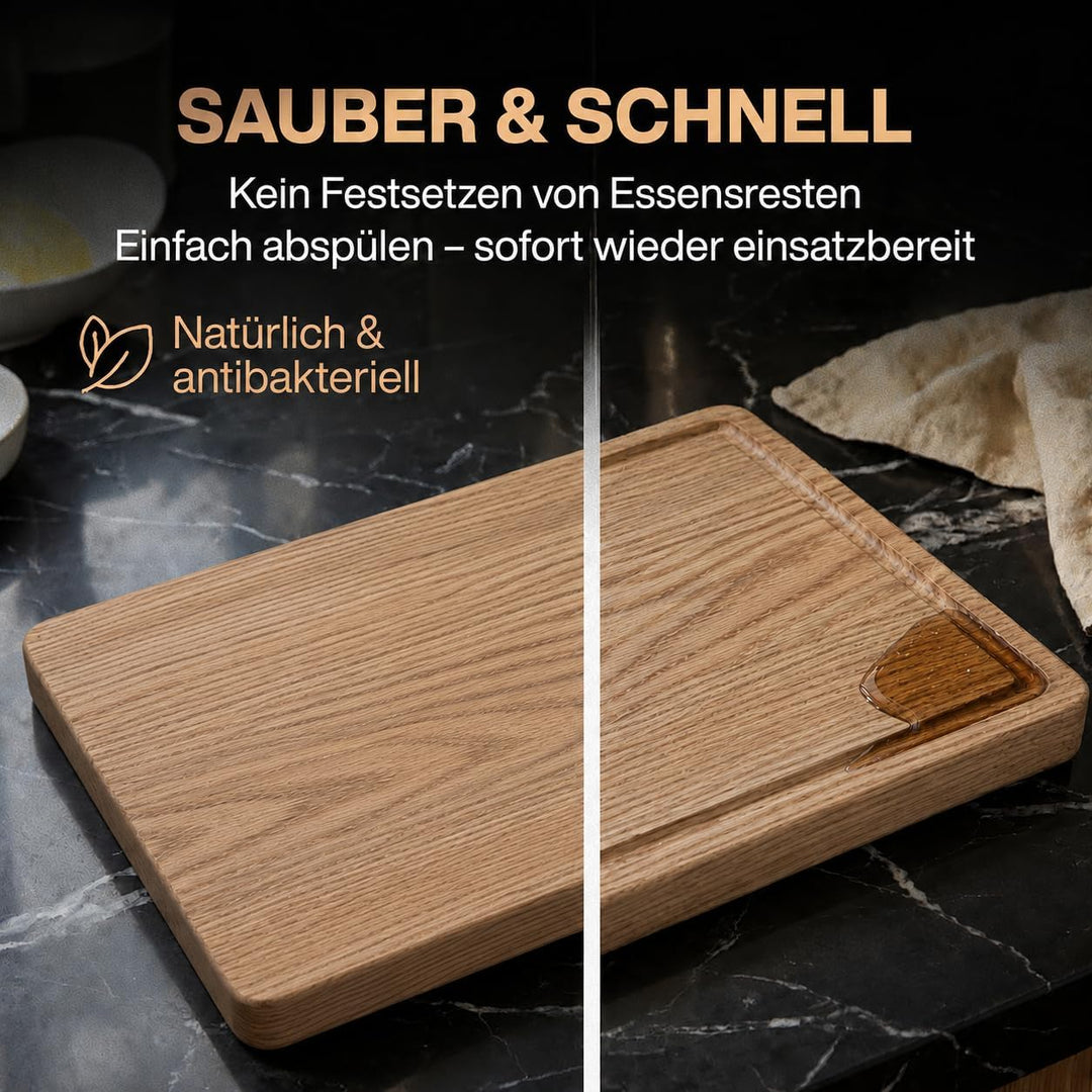 Hochwertiges Schneidebrett aus Eiche Küchenbrett 40x30x3 cm mit Gravur Eiche, mit Gravur Eiche