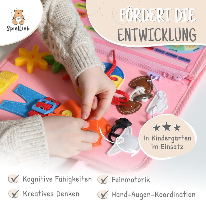 SpielLieb® Montessori Busy Board Deutsch ab 3 Jahre - interaktives Activity Board Spielzeug für Klei