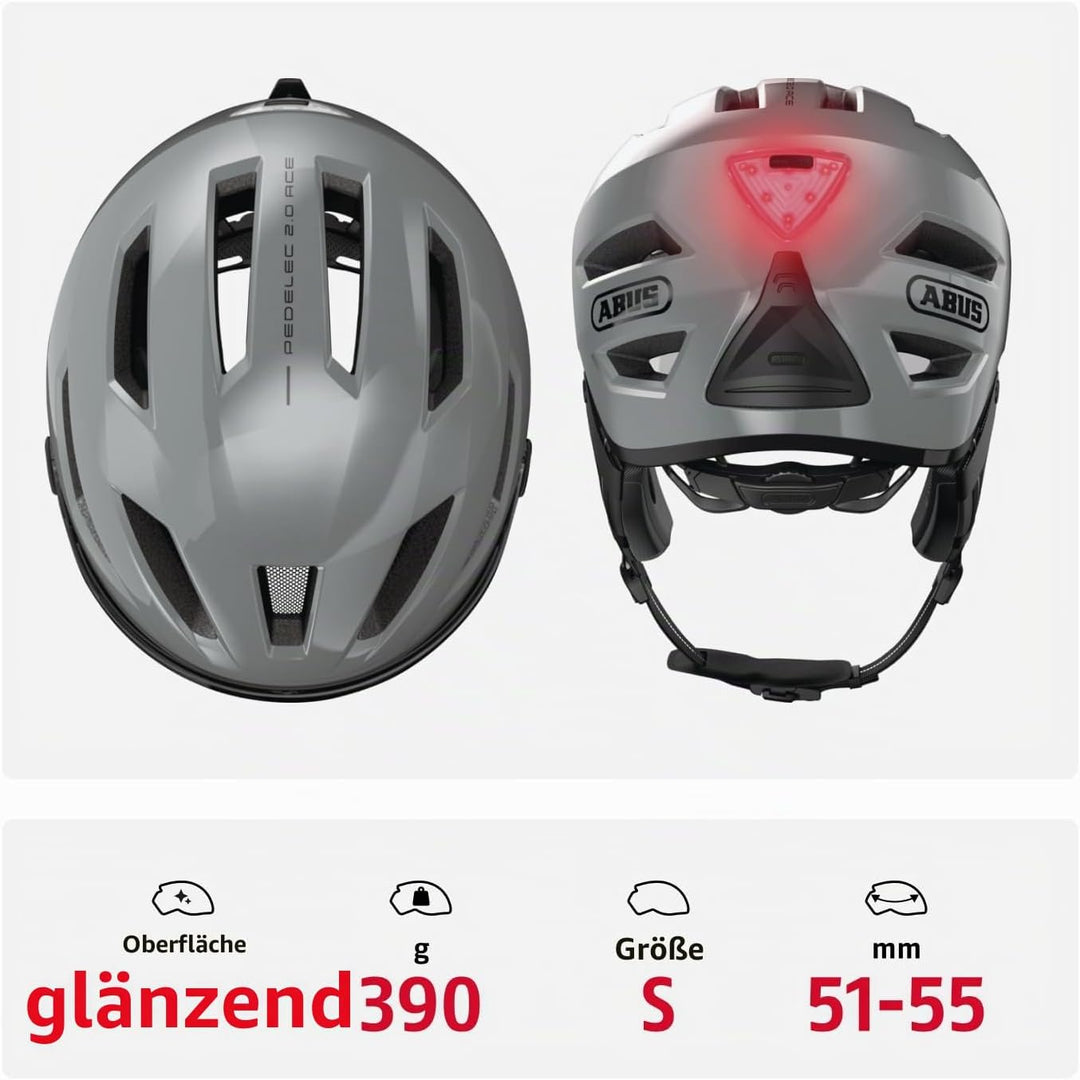 ABUS Stadthelm Pedelec 2.0 ACE - Fahrradhelm mit Rücklicht, Visier, Regenhaube, Ohrenschutz - für Da