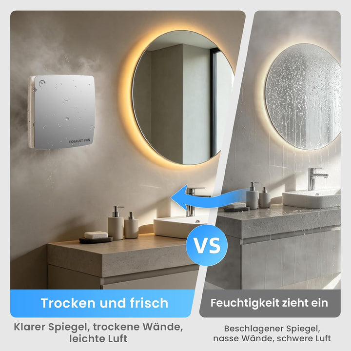 100mm Badlüfter mit Nachlauf Leiser IPX4 - Silber Silber mit Timer-Silber, Silber mit Timer-Silber