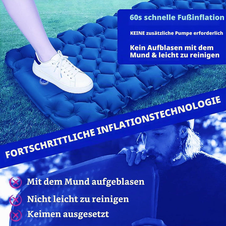 Isomatte Camping, Aufblasbare Isomatte Ultraleicht, Sleeping Isomatte mit Kissen &amp; Fusspumpe, Kompak