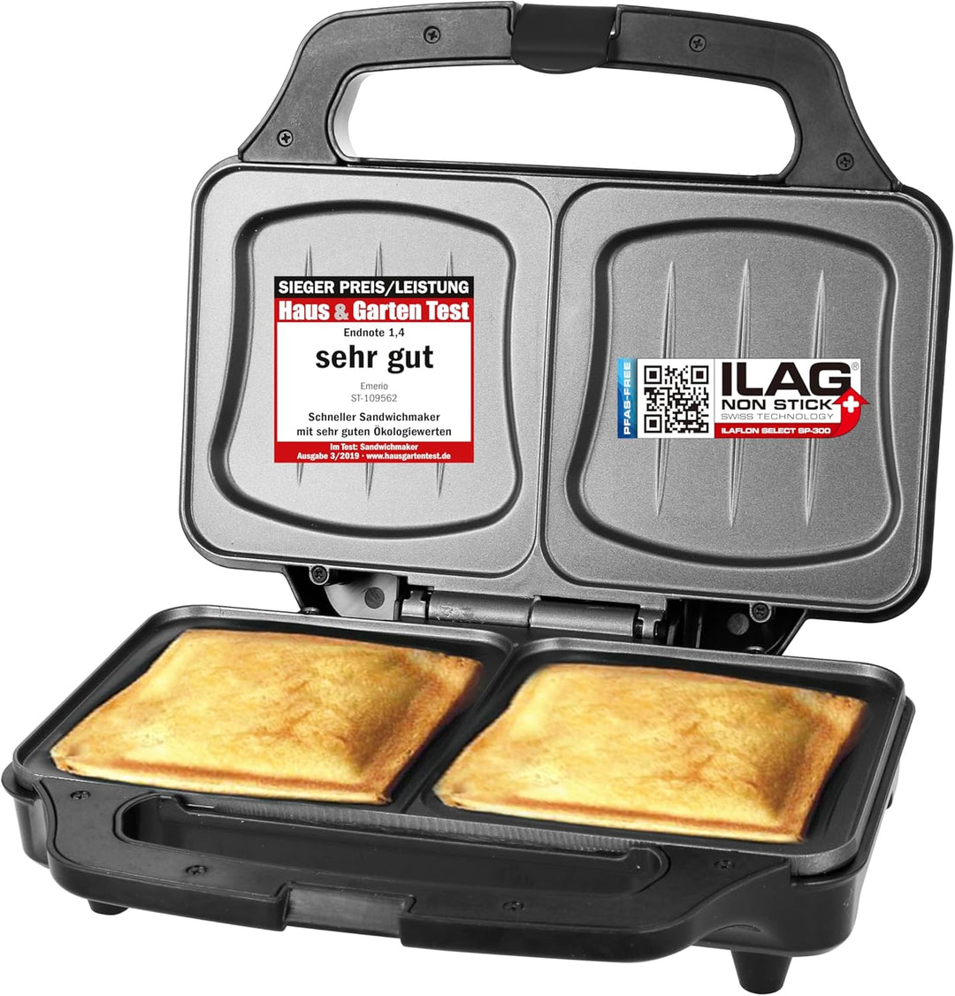 Emerio XXL Sandwichtoaster für alle Toastgrössen geeignet, BPA frei, grosse Muschelform, leicht zu r