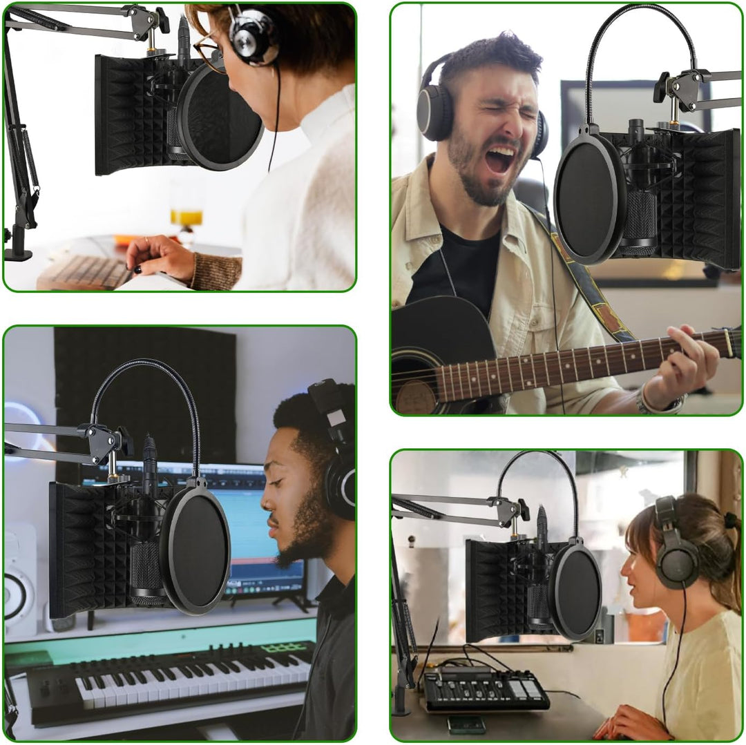 Mikrofon Isolation Schallschutz mit Mikrofonständer & Pop-Filter,Faltbarer Mikrofon Schallschutz für