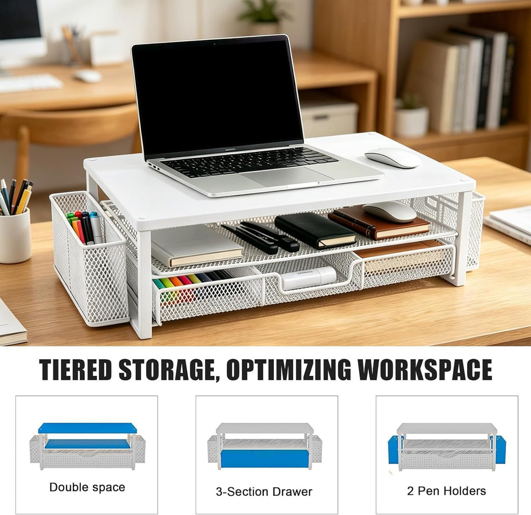 Monitorständer mit Schublade & 2 Stifthaltern - Ergonomische Schreibtisch-Erhöhung für Laptop & Bild