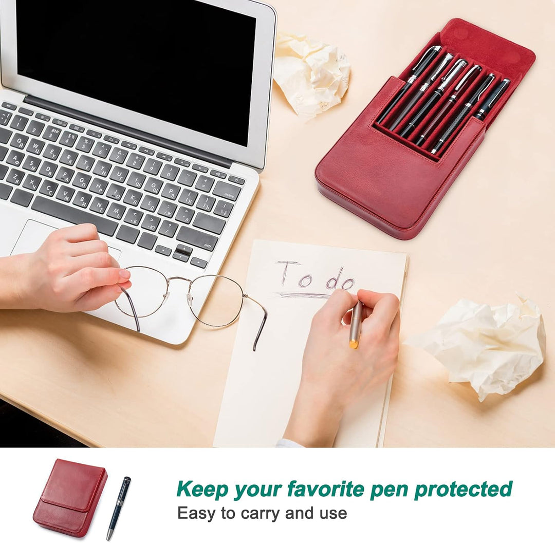 Hiram Leder-Füllfederhalter-Etui für 6 Stifte, Tragbare Aufbewahrungsbox für Stifte aus Pflanzlich G