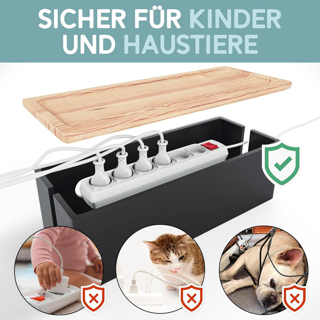 Nature Supplies Set mit 2 Kabelboxen aus Kiefernholz - 1 Klein Kabelbox als Schreibtisch-Organizer,