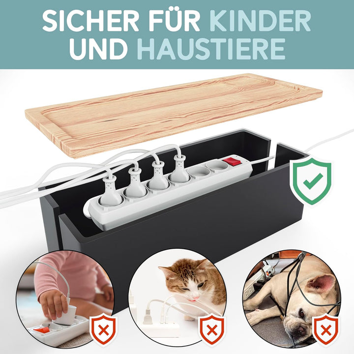 Nature Supplies Set mit 2 Kabelboxen aus Kiefernholz - 1 Klein Kabelbox als Schreibtisch-Organizer,