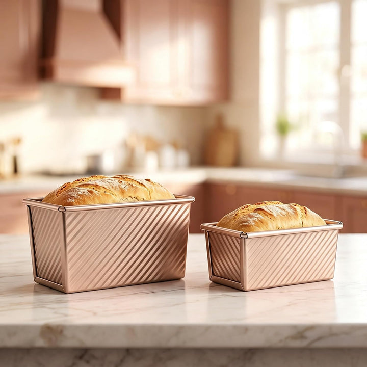 2 Stück Klein Toastbrot Backform mit Deckel 230g und 450g, Gold