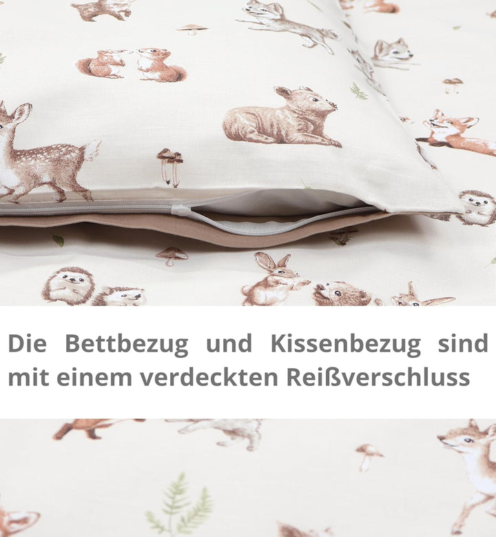 TupTam Kinder Bettwäsche Gemustert 2-Teilig Wendebettwäsche, Farbe: Tierchen im Wald/Hell Braun, Grö