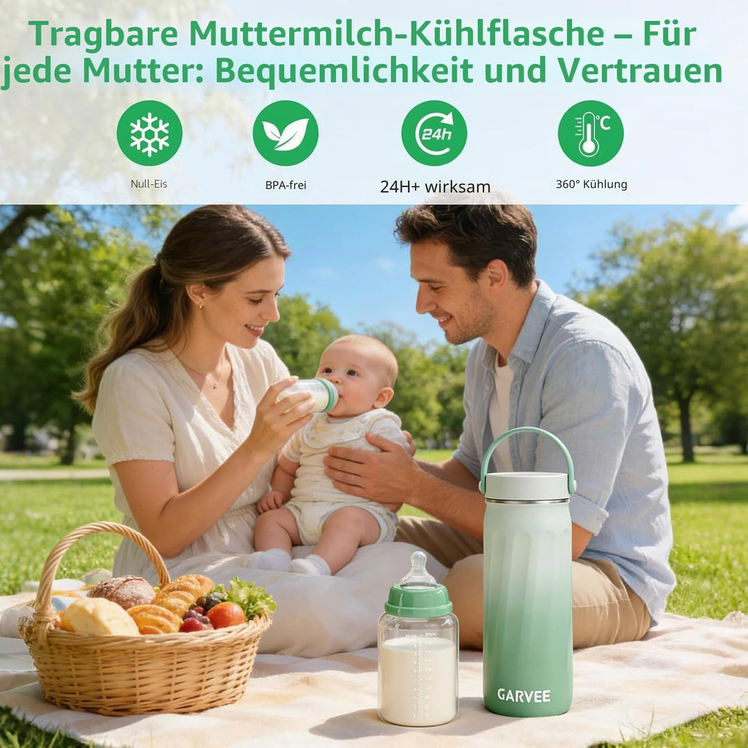 Muttermilch Kühlbox Tragbar mit 2x300ml Flaschen – 24h Kühlen &amp; Warmhalten, 360° Isolierung – Stillz