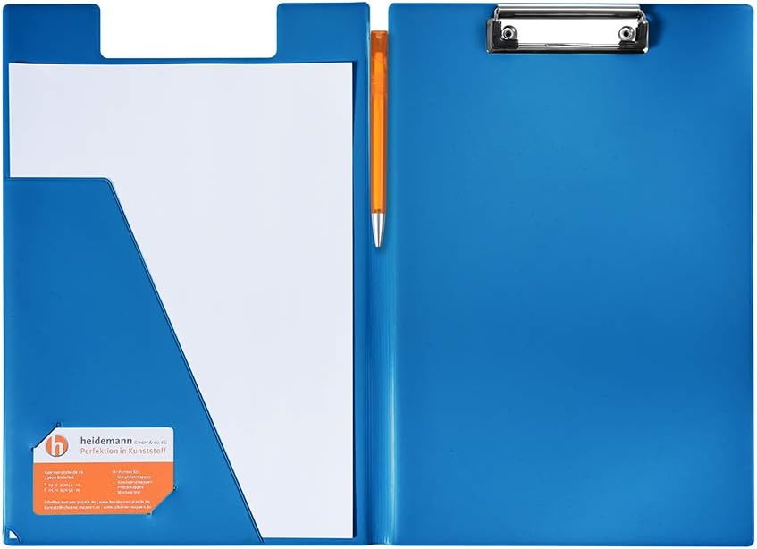Heidemann Aufklappbare Klemmbrettmappe DIN A4 Plus Photodruck, 11100000 (Mittelblau 3er), Mittelblau