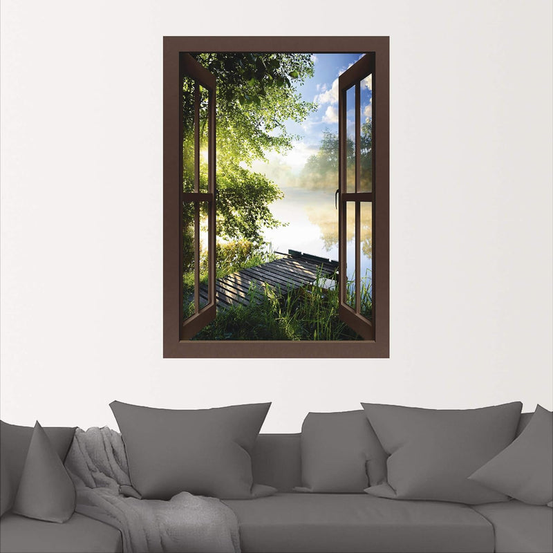 ARTland Wandbild selbstklebend Vinylfolie 70x100 cm Fensterblick Fenster Landschaft Wald Natur See A