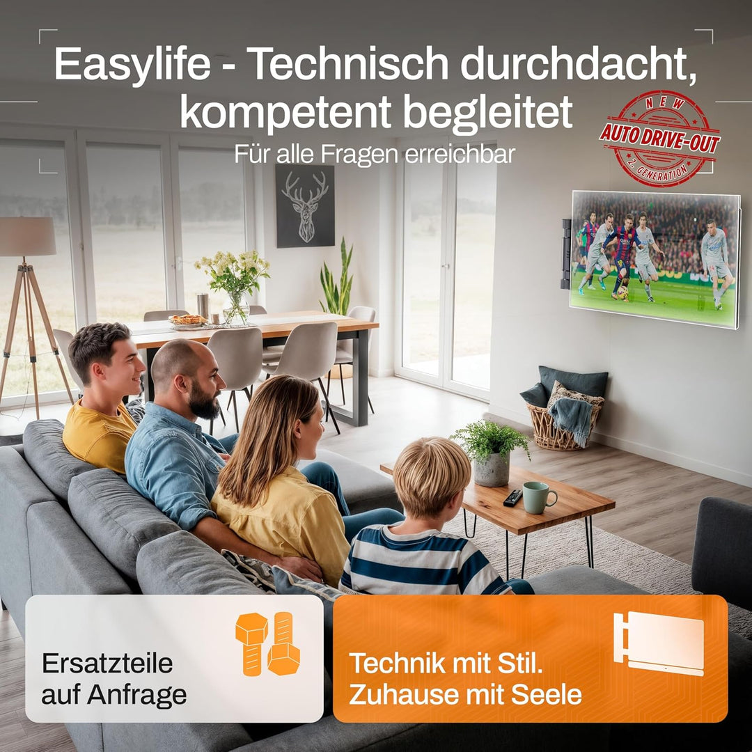 EasyLife – Elektrische, Schwenkbare TV-Wandhalterung mit Auto-Drive-Out, Ultraschlank 56mm, leiser M