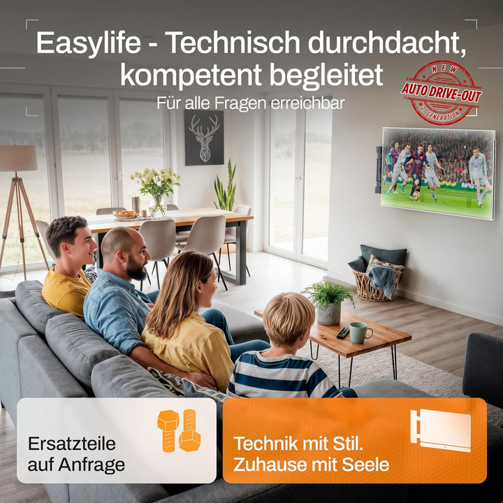 EasyLife – Elektrische, Schwenkbare TV-Wandhalterung mit Auto-Drive-Out, Ultraschlank 56mm, leiser M