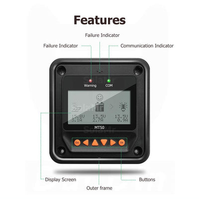 EPEVER® MT50 Remote Meter, LCD-Display Remote Meter für Solarladeregler für Tracer-AN-Serie, Tracer-