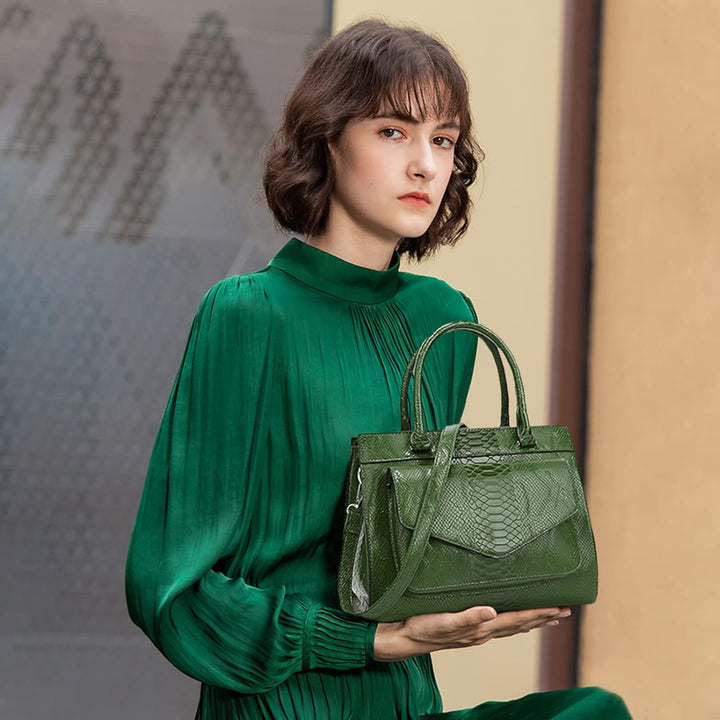 NICOLE & DORIS Damen Handtaschen Krokodil Handtasche Henkeltasche Lackiert Krokodil Top Griff Henkel