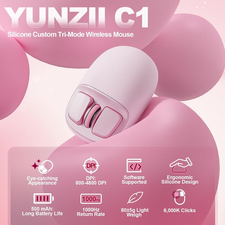YUNZII C1 Silikon-Funkmaus,Tri-Mode 2,4 GHz/USB-C/Bluetooth Maus, 4800 DPI Optisches Abtastung, 6 Ve