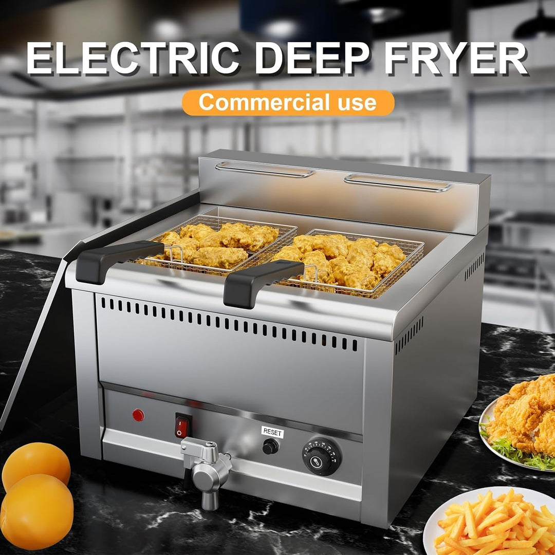 TAIMIKO Kommerzielle elektrische Fritteuse, 22 l, 5000 W, grosser Tank, elektrische Fritteuse mit Ed