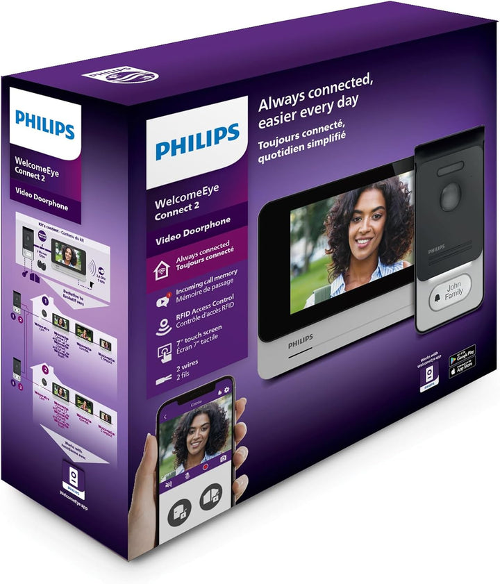 PHILIPS WelcomeEye Connect 2, smarte Video-Türsprechanlage, mit Kamera, 7 Zoll Touch-Monitor, Smartp