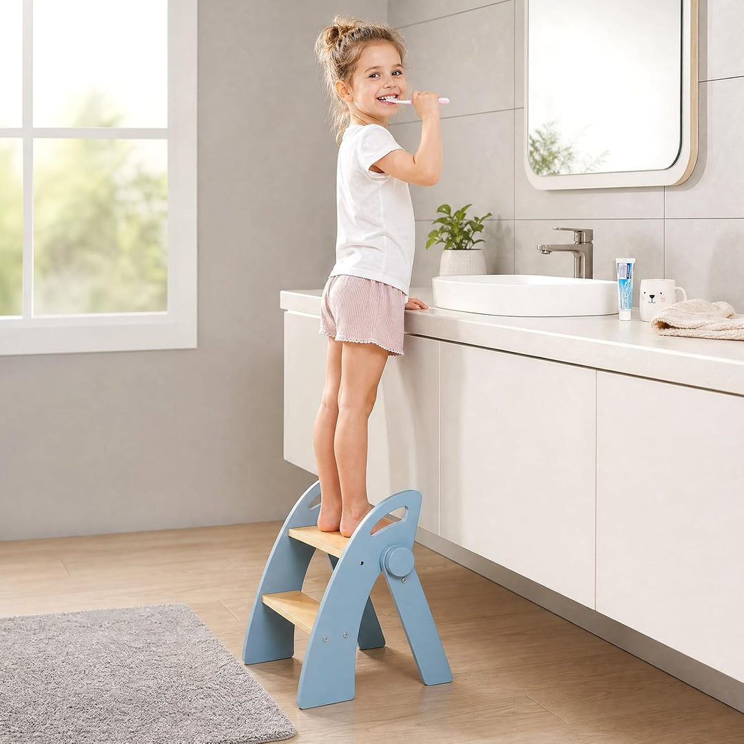 Holz-Tritthocker 2 Stufen für Kinder — 130kg Trittschemel für Kleinkinder Rutschfester Sicherheitsho