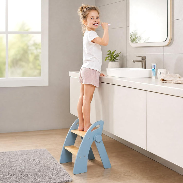 Holz-Tritthocker 2 Stufen für Kinder — 130kg Trittschemel für Kleinkinder Rutschfester Sicherheitsho