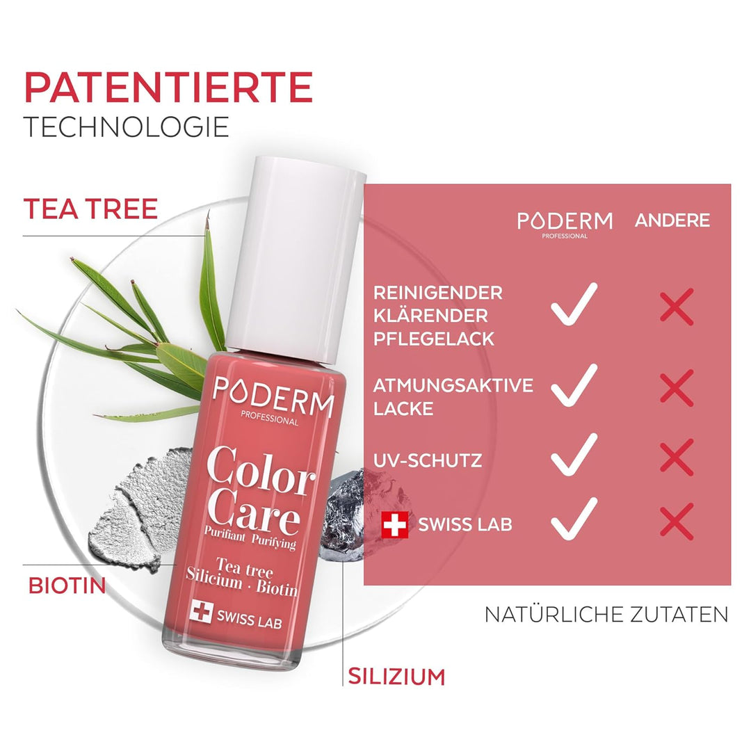 PODERM - TEEBAUM-NAGELLACK COLOR CARE Korallenrosa - verbessert das Aussehen für die gelbe oder brüc