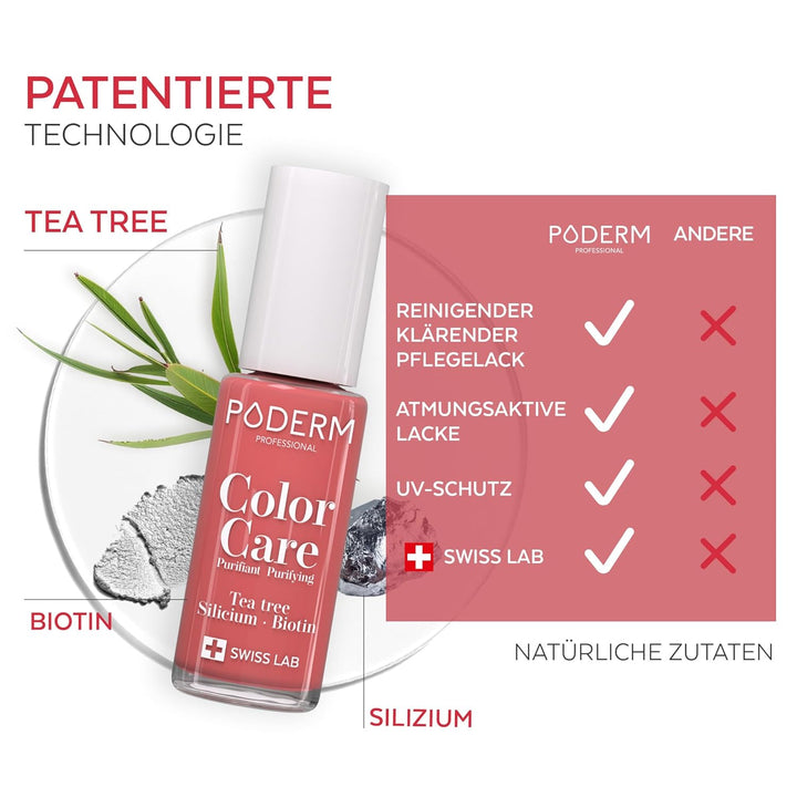 PODERM - TEEBAUM-NAGELLACK COLOR CARE Korallenrosa - verbessert das Aussehen für die gelbe oder brüc