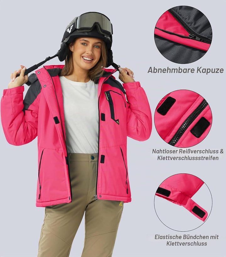 MAGCOMSEN Winterjacke Damen Softshell Funktionsjacke Wasserabweisende Outdoor Ski Jacke Fleece Windd