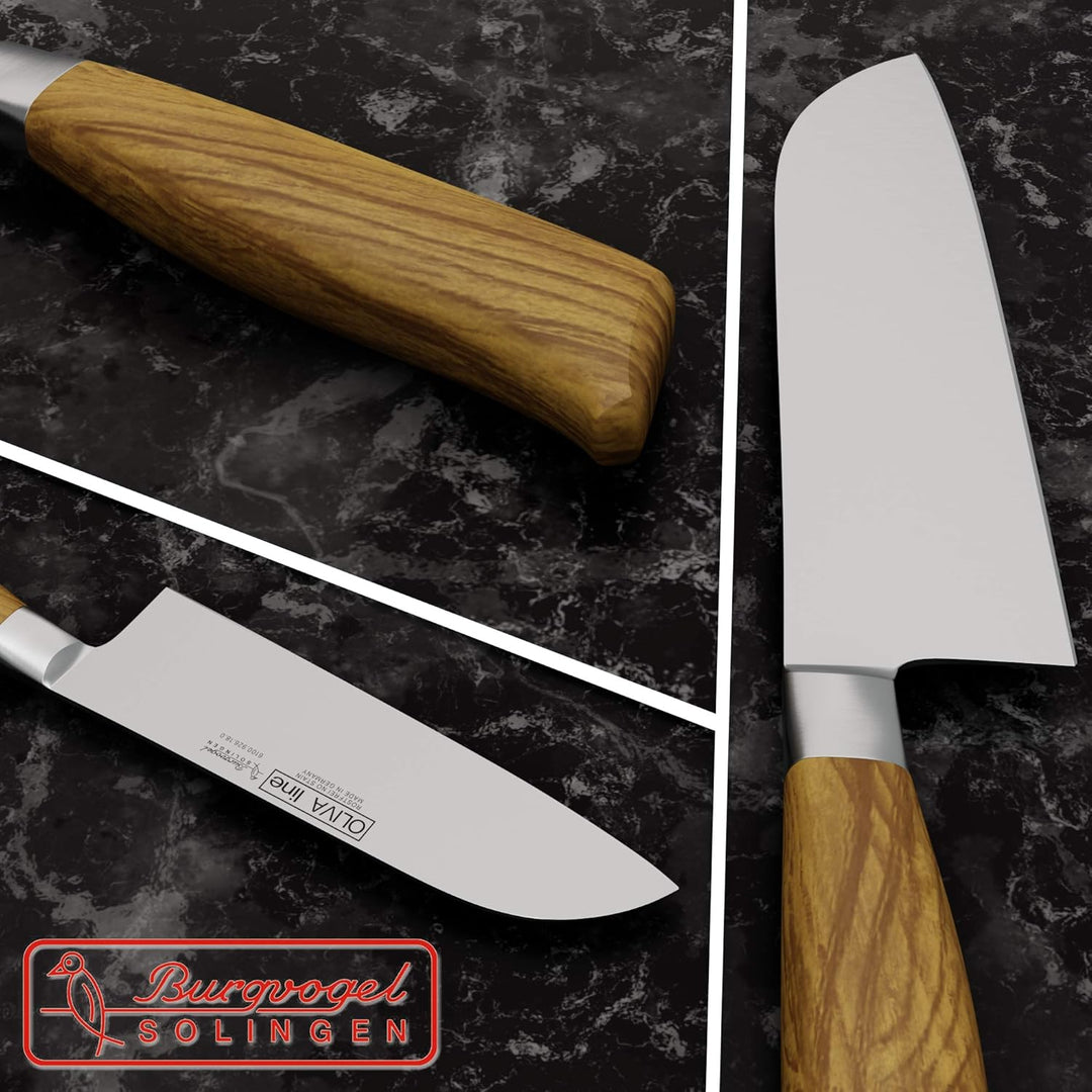 Burgvogel Solingen Santokumesser 18 cm geschmiedet Olivenholz, Oliva Line, rostfrei, deutsches Japan