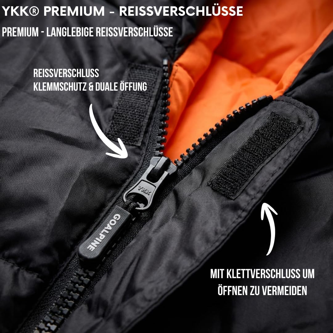 GOALPINE® Madeira Schlafsack für grosse Personen | 4 Jahreszeiten | mit Armöffnung | 400 GSM 0-10 Gr