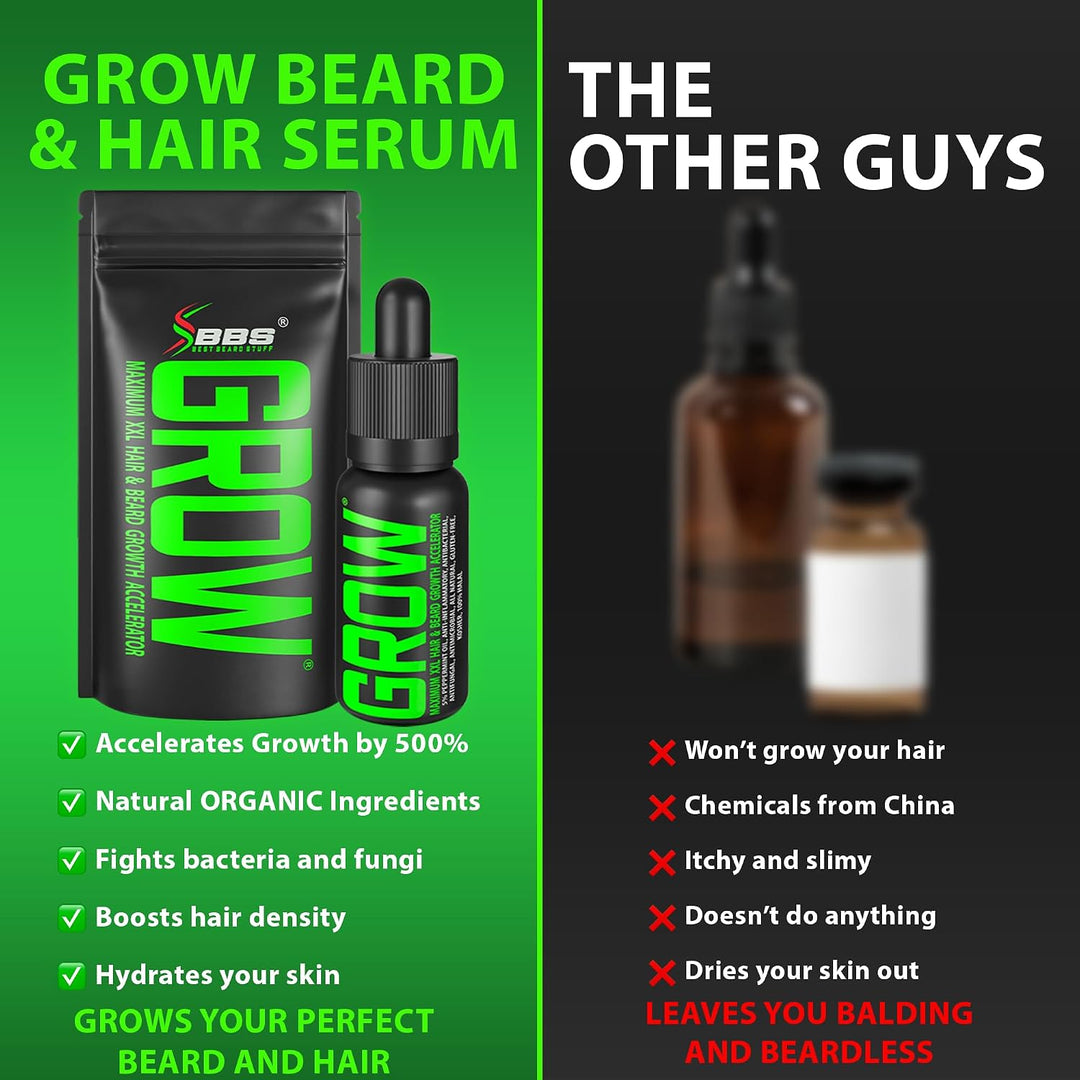 GROW Maximum XXL Beard Growth &amp; Mustache Accelerator Serum - Beard Growth Oil for Men to Fix Patchy
