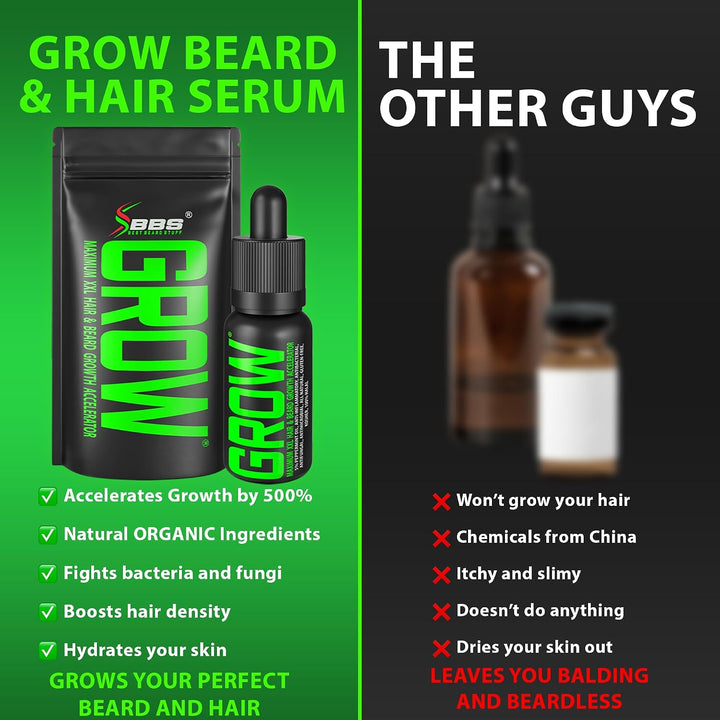 GROW Maximum XXL Beard Growth &amp; Mustache Accelerator Serum - Beard Growth Oil for Men to Fix Patchy