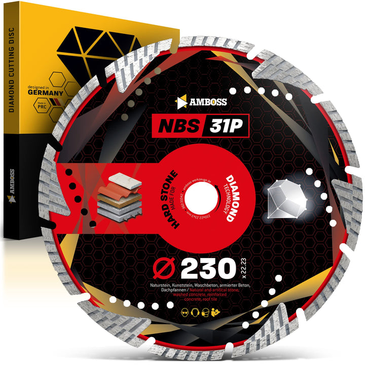 Amboss NBS 31P - Diamant-Trennscheibe Ø 230 mm x 22,2 mm - Naturstein/Granit/Beton/Klinker/Dachziege