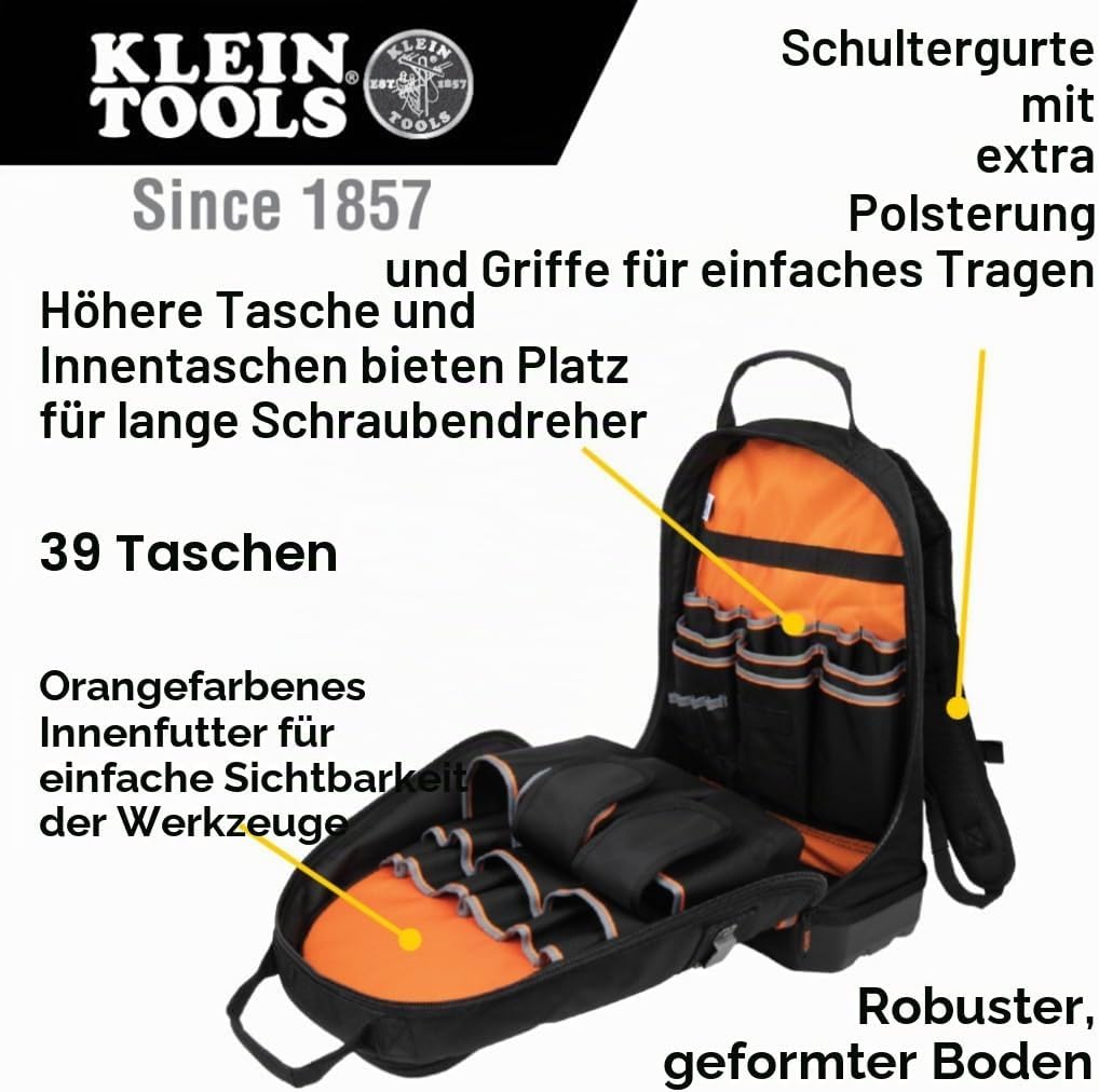 Werkzeugtasche Rucksack Heavy Duty Tradesman Pro Tool Organizer Tool Carrier mit 39 Taschen und gefo