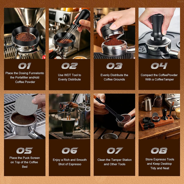 Espresso Zubehör Set 8-teilig, 51mm Kaffee Tamper mit Tamperstation und WDT Werkzeug, Verteilwerkzeu