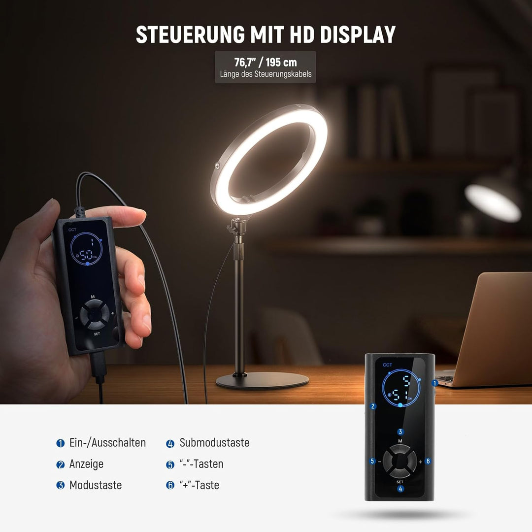 NEEWER 12" 24W Hochleistungs Desktop Ringlicht mit Stativ/Handyhalterung, LED Konferenz Selfie Licht