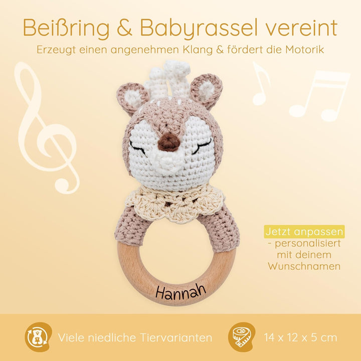 Bärenfreunde® - Personalisierter Beissring Baby - Niedlicher Greifling für Baby's ab 0 Monate - Baby