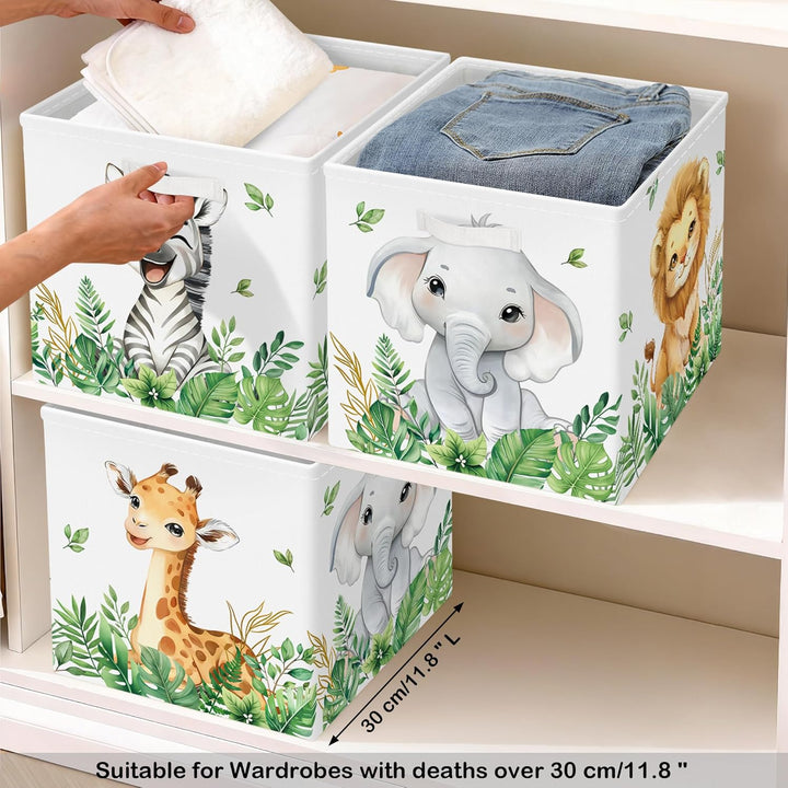 30cm Aufbewahrungsbox 3 Stück Waldtiere Aufbewahrungskorb Kinder Faltbar Löwe Giraffe Elefant Aufbew