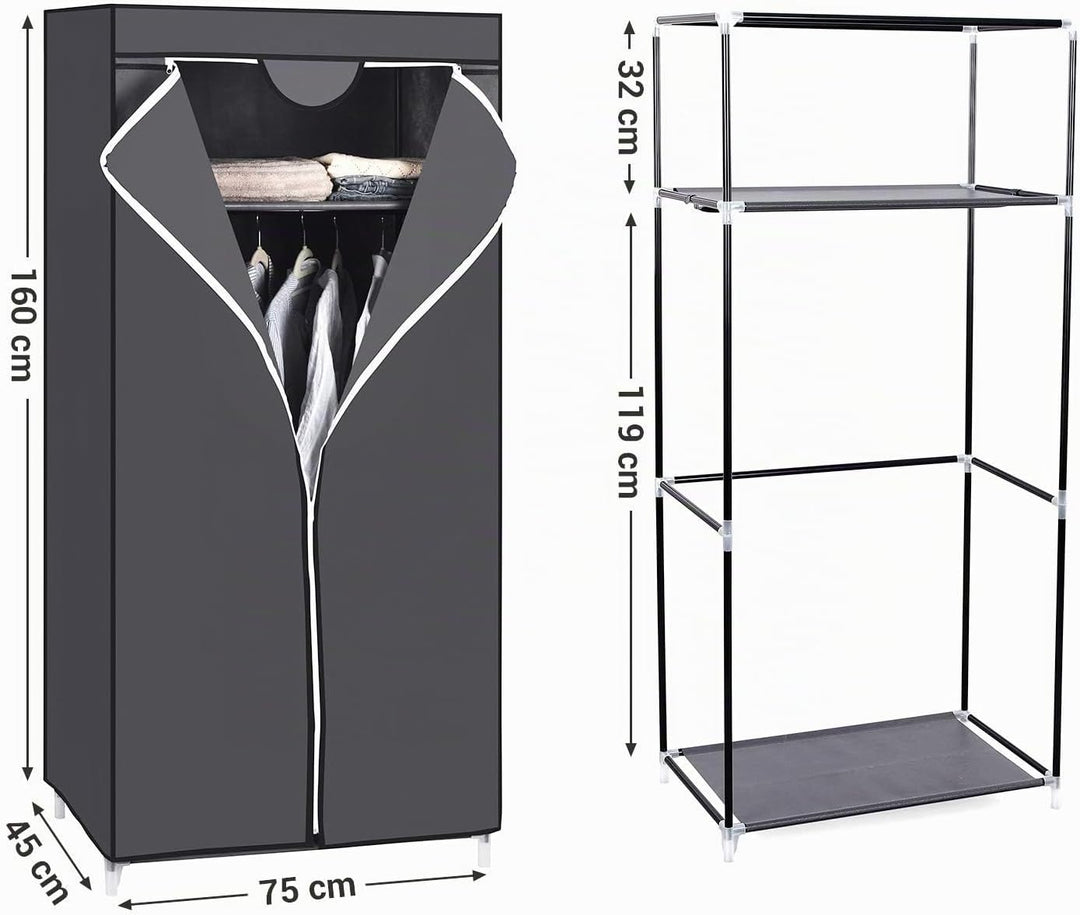 SONGMICS Kleiderschrank aus Stoff, zusammenklappbar, mit Kleiderstange, einfacher Kleiderschrank, Or