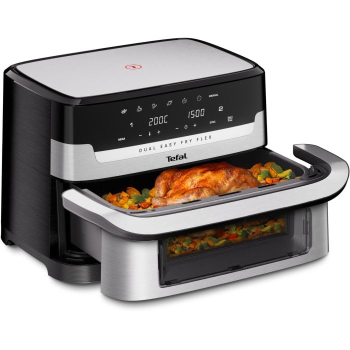 Tefal Dual Easy Fry Flex Heissluftfritteuse 9L – Airfryer mit 2 Kammern & GiantZone, FlexCook-Trennw