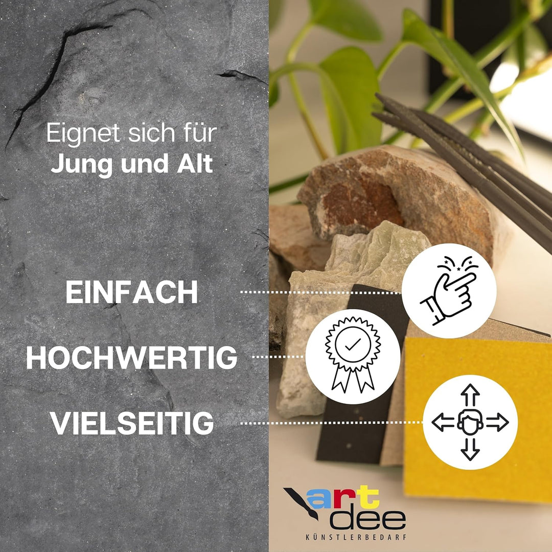 artdee® Speckstein 2kg Set mit (Schleifpapier und 4 Specksteinraspeln) – Werkzeug zum Schnitzen und