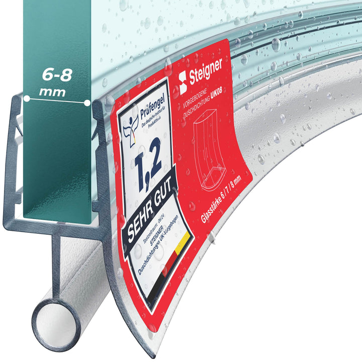 STEIGNER Duschdichtung, 120cm, Glasstärke 6/7/ 8 mm, Gebogene PVC Ersatzdichtung für Runddusche, UK0