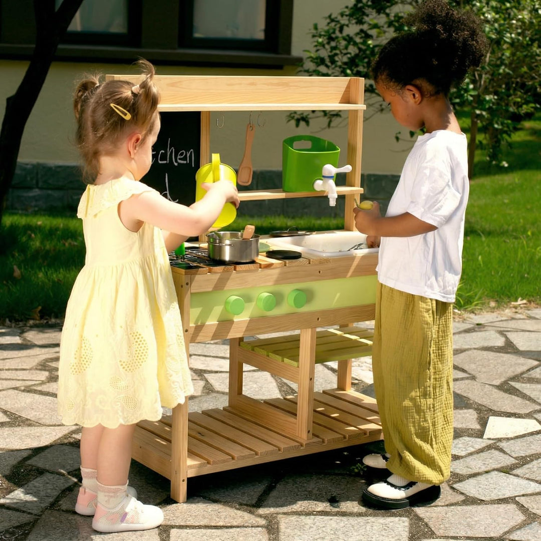 Gaint Bean Matschküche Kinder Outdoor, Holzspielzeug Spielküchenset für Jungen und Mädchen im Alter