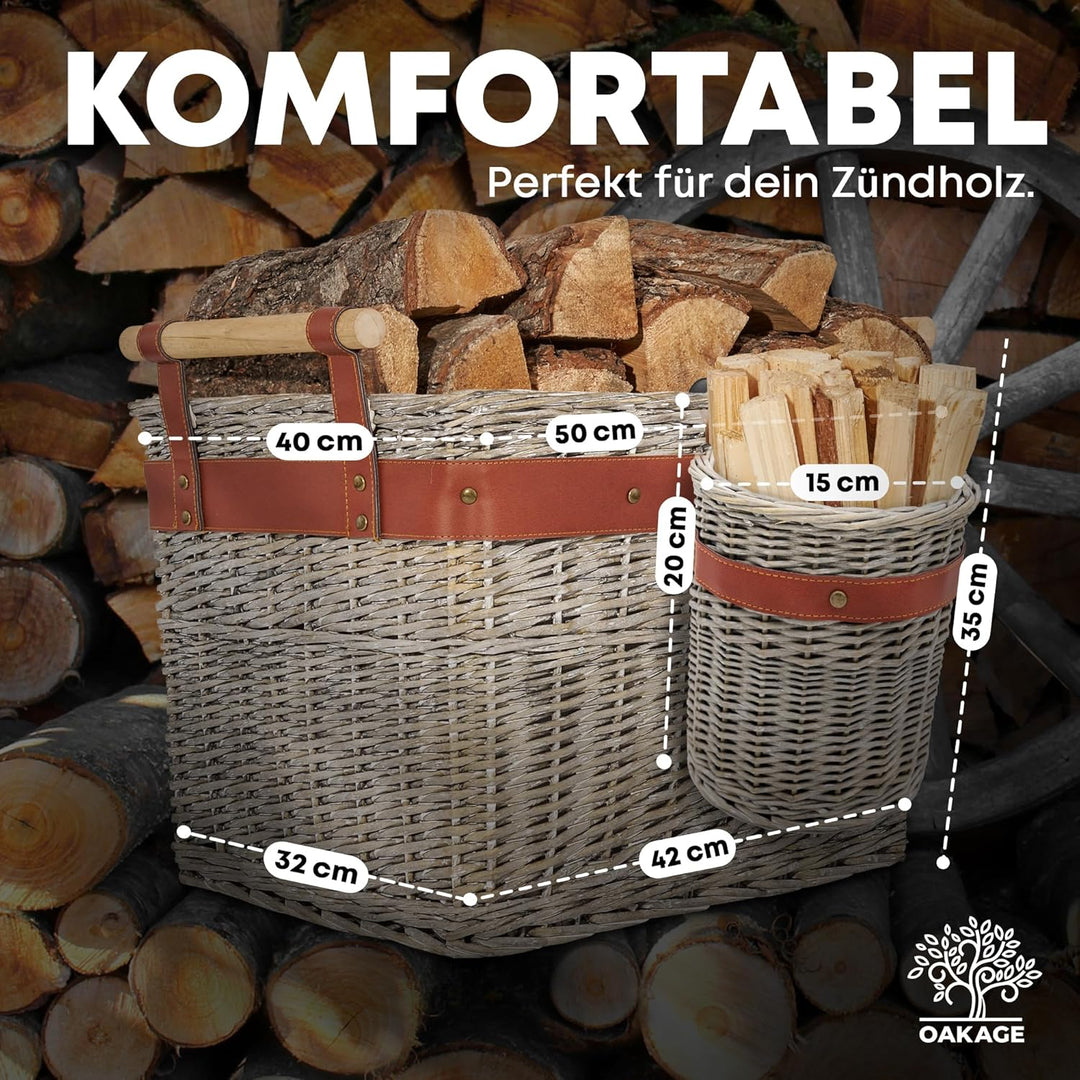 OAKAGE® Holzkorb für Kaminholz Gross aus Weide Kaminholzkorb Feuerholzkorb Brennholzkorb Weidenkorb