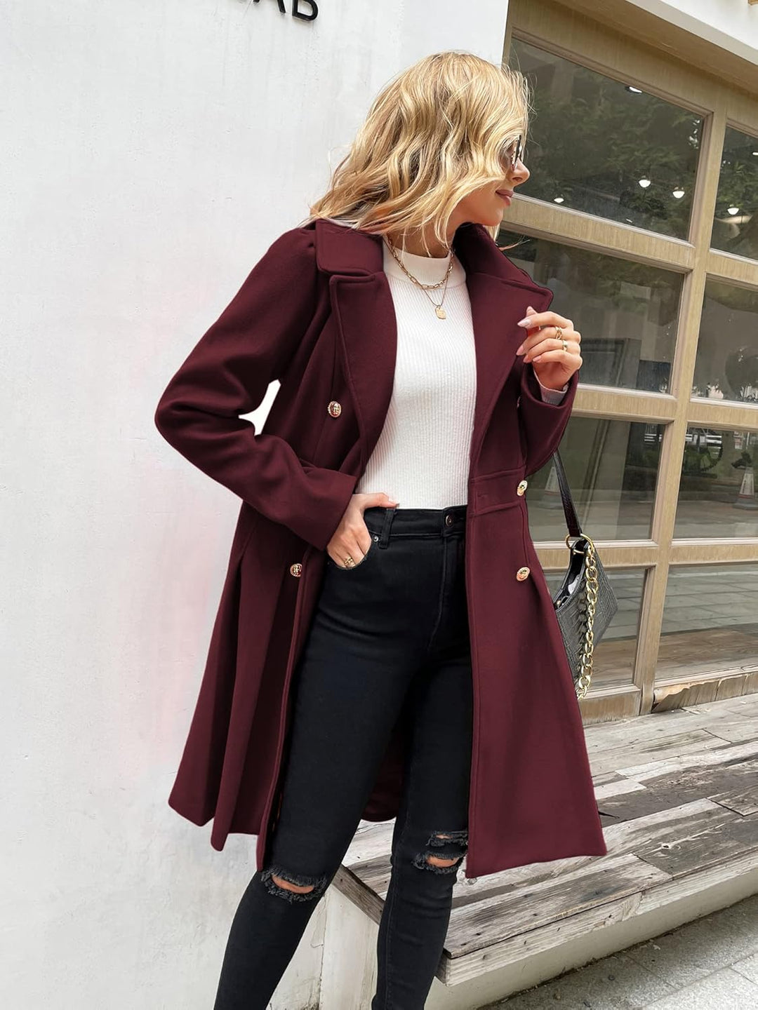 GRACE KARIN Damen Mantel Wintercoat Revers Zweireihiger Mantel Knielang Trenchcoat Winter Lang A-Lin