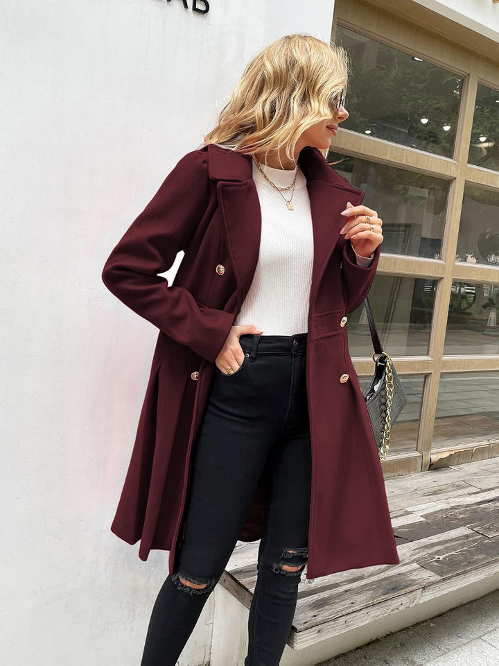 GRACE KARIN Damen Mantel Wintercoat Revers Zweireihiger Mantel Knielang Trenchcoat Winter Lang A-Lin