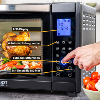 TZS First Austria Minibackofen, 30L, 1600 Watt, Digitalanzeige, kompakter Elektroofen für den Tischg