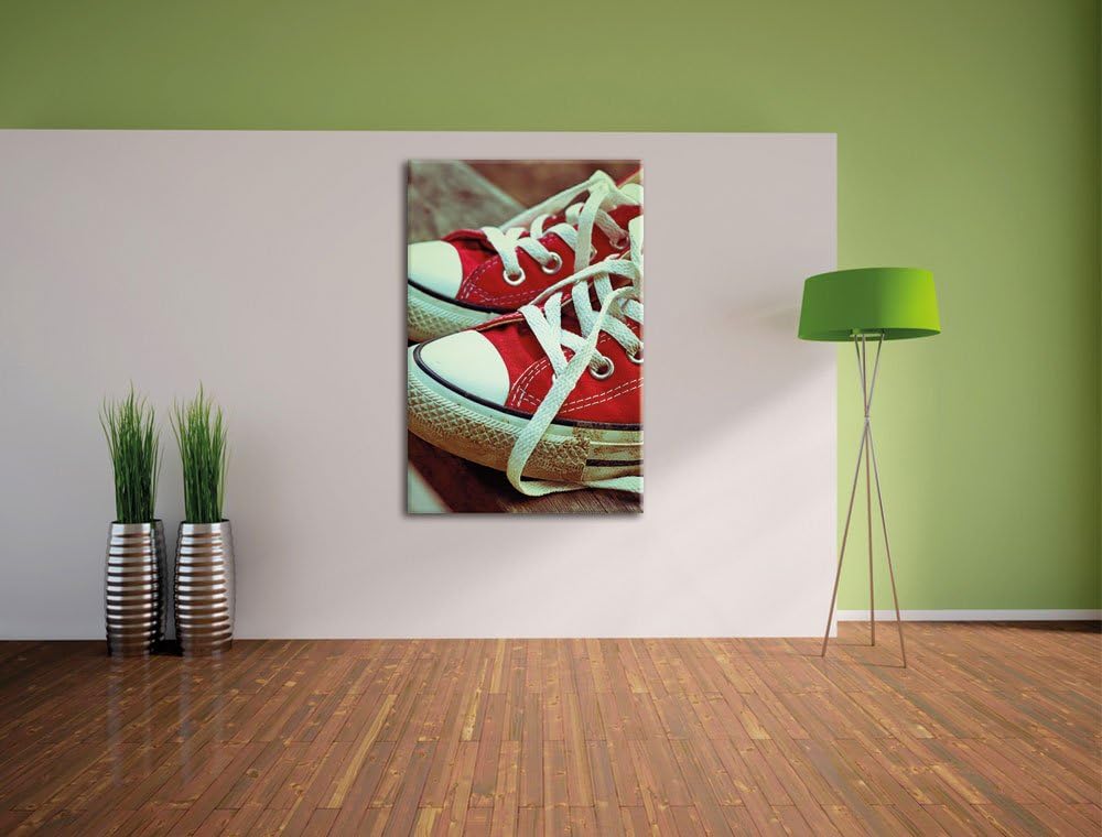 rote Converse Chucks, Format: 100x70 auf Leinwand, XXL riesige Bilder fertig gerahmt mit Keilrahmen,